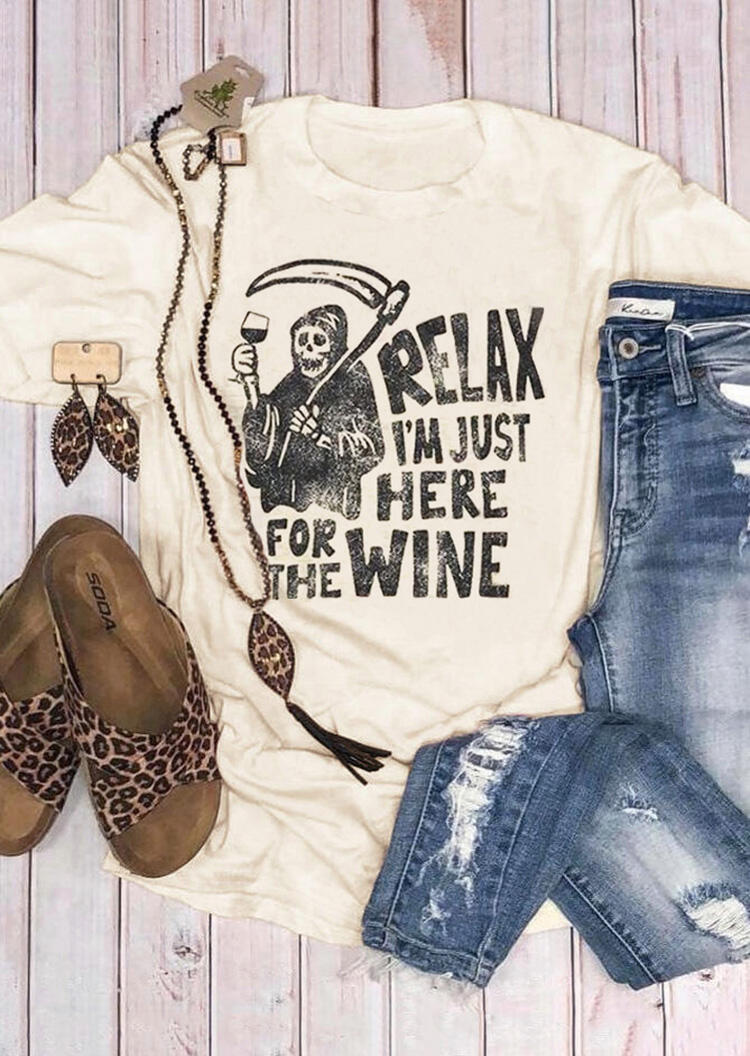 

Halloween Relax I' Just Here For The Wine T-Shirt Tee - Apricot, 455909