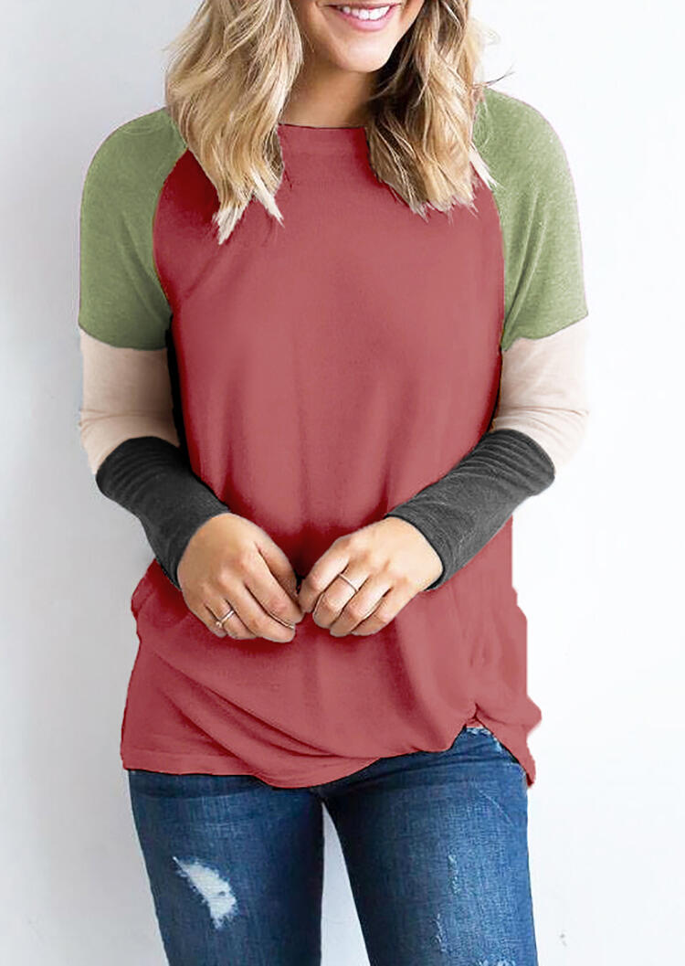 

Blouses Color Block Long Sleeve Blouse. Size: ,XL, Burgundy