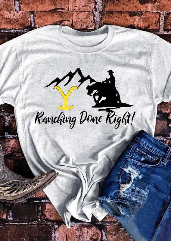 

Yellowstone Ranchhing Done Right T-Shirt Tee - Light Gray, Light grey, 455359