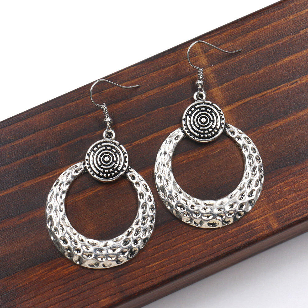 

Creative Pattern Large Circle Pendant Vintage Earrings, Gold;silver, 455953