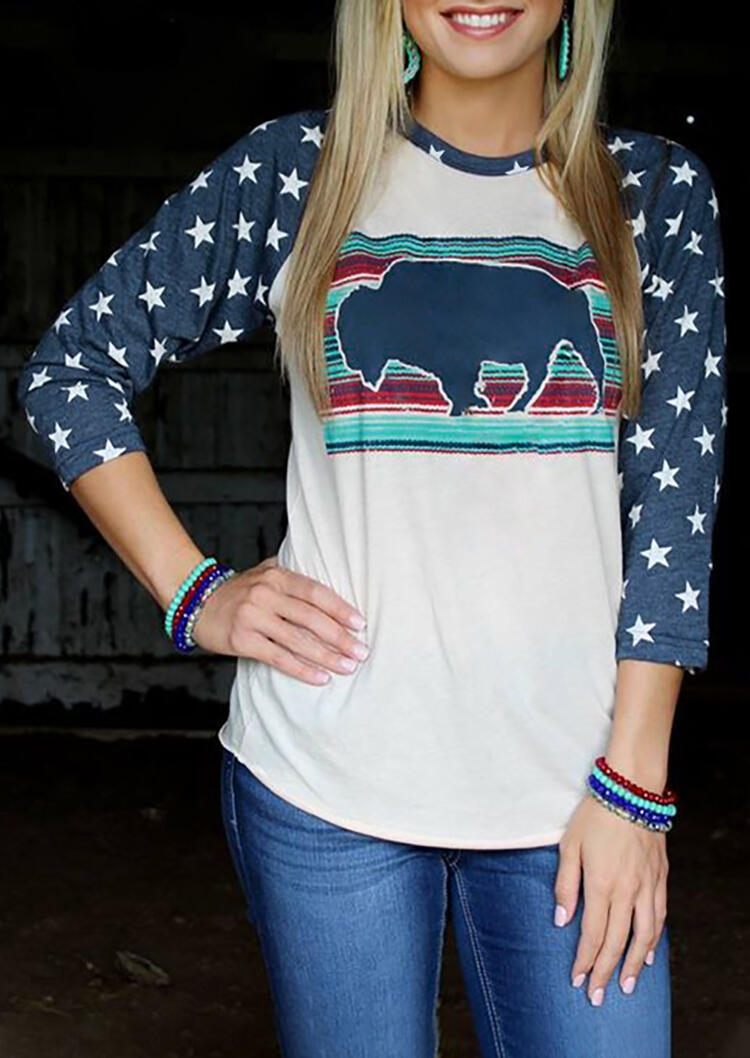 

Tees T-shirts Striped Splicing Star Bull T-Shirt Tee - White. Size: ,M