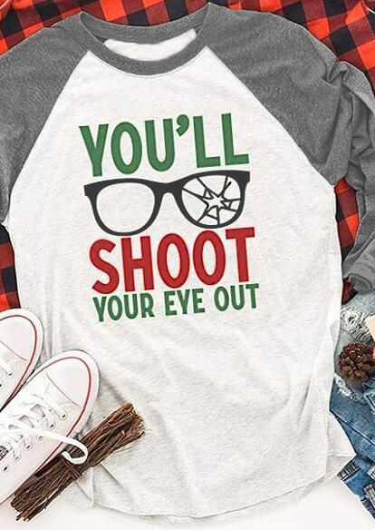 

Tees T-shirts You'll Shoot Your Eye Out Baseball T-Shirt Tee in White. Size: S,M,,XL