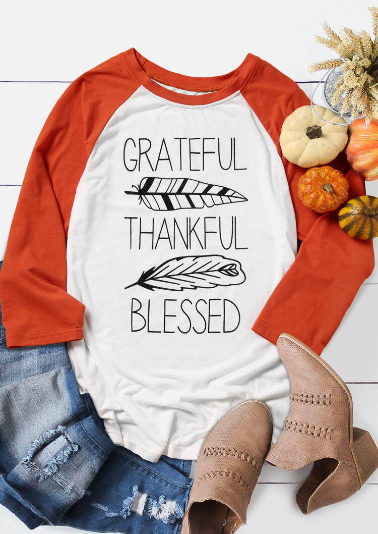 

Tees T-shirts Grateful Thankful Blessed Feather T-Shirt Tee - White. Size