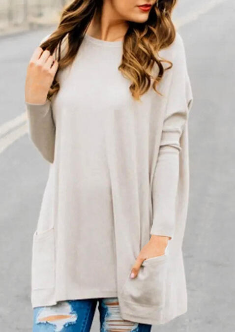 

Blouses Pocket Drop-shoulder Blouse - Beige. Size