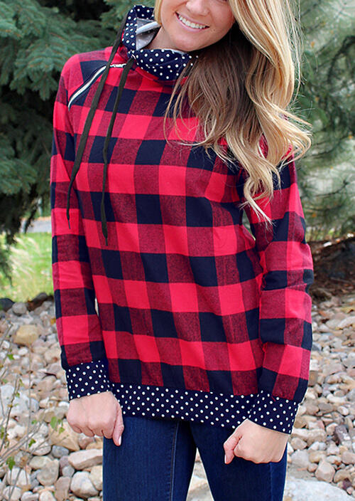

Hoodies & Sweatshirts Plaid Splicing Polka Dot Hoodie - Red. Size: ,M