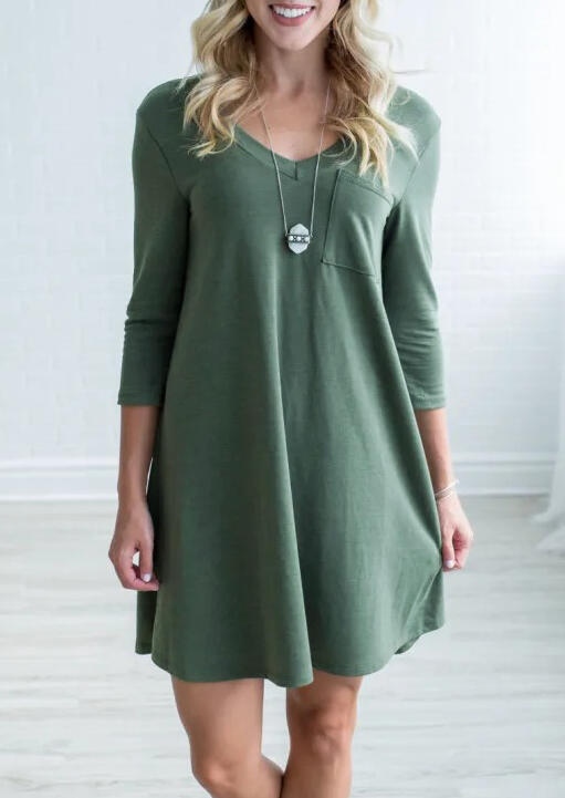 

Mini Dresses Solid Pocket Mini Dress without Necklace - Army Green. Size: S,M,,XL