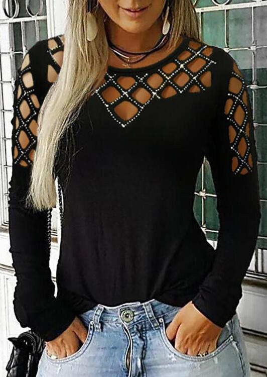 Hollow Out Long Sleeve Blouse without Necklace