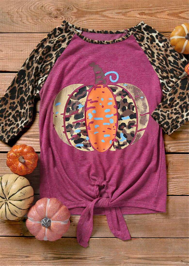 

Mommy & Me Leopard Printed Pumpkin Tie T-Shirt Tee - Girl, Rose red, 455770