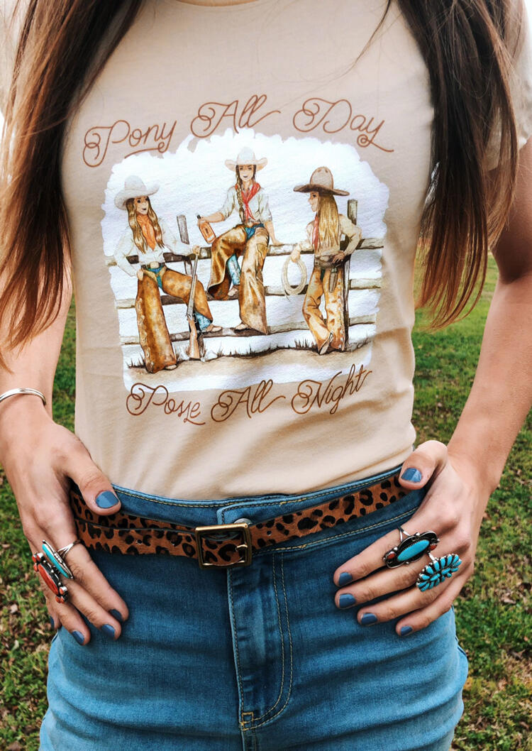 

Tees T-shirts Pony All Day Posse All Night T-Shirt Tee - Light Khaki. Size