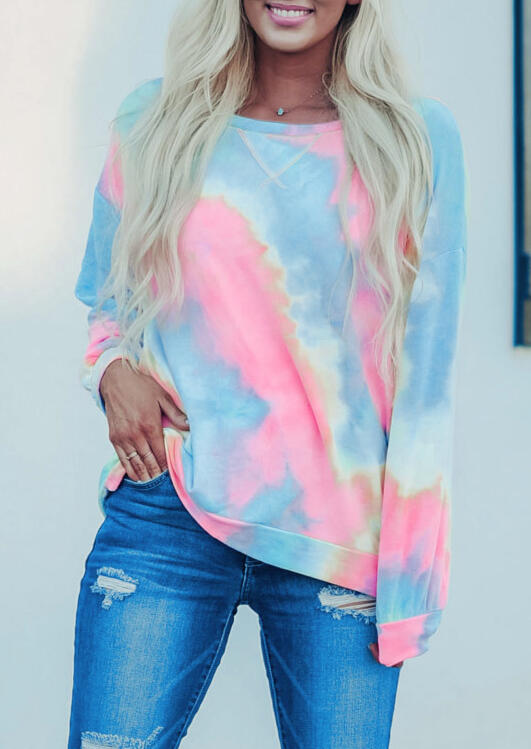 Tie Dye Long Sleeve T-Shirt Tee without Necklace – Multicolor