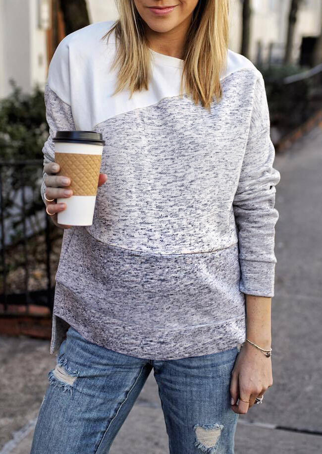 

Color Block Long Sleeve Sweatshirt - Gray, 456178