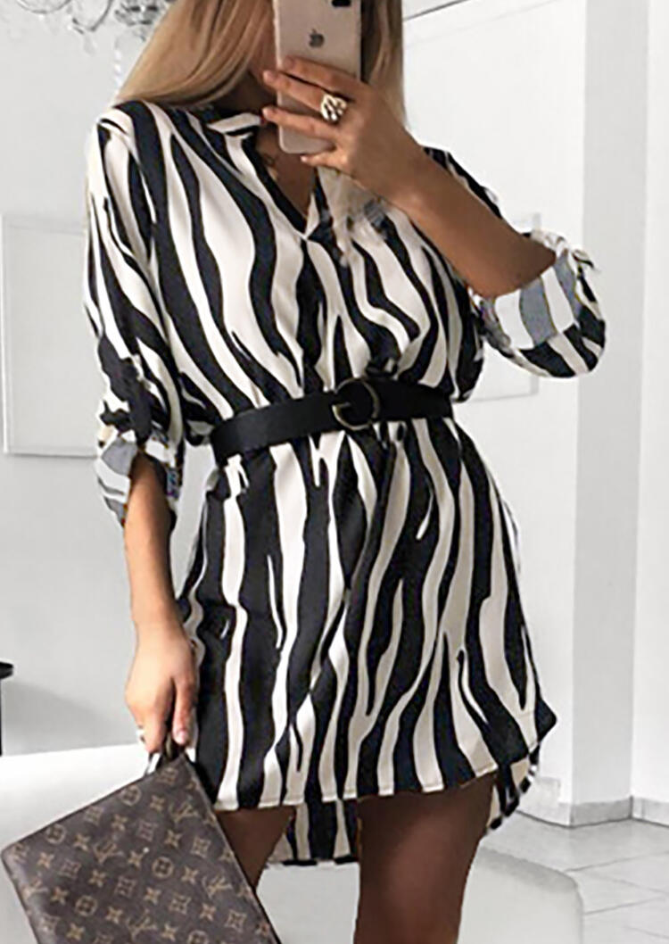 

Mini Dresses Zebra Striped Printed Tab-Sleeve Mini Dress without Belt - White. Size: ,XL