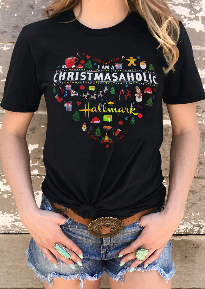 T-shirts Tees I Am A Christmasaholic T-Shirt Tee in Black. Size: L,M,S,XL