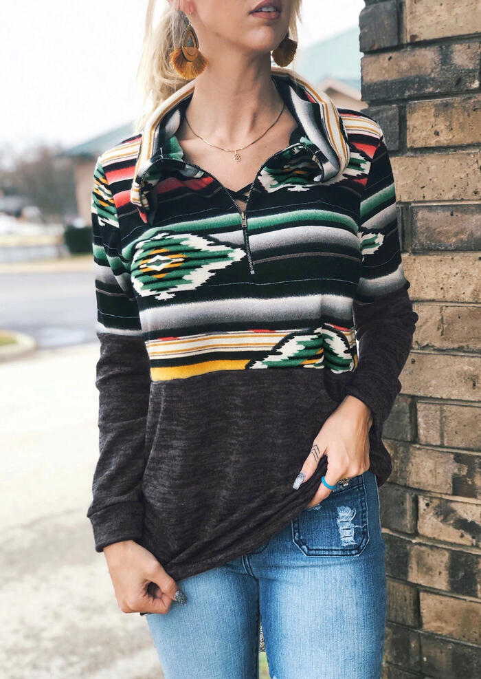 

Striped Geometric Printed Sweatshirt without Necklace - Dark Grey, 456139