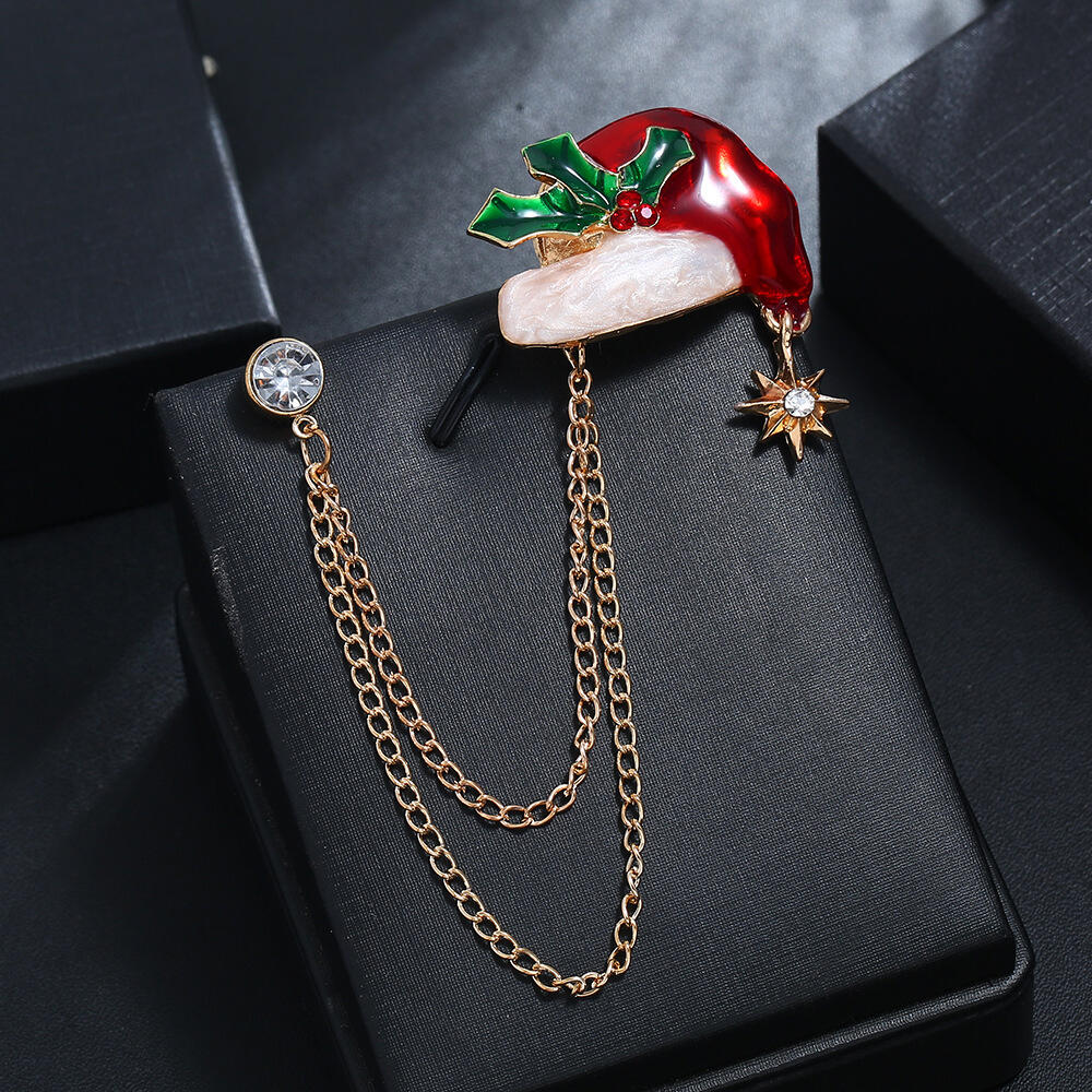 

Christmas Hat Rhinestone Collar Chain Brooch, #1, 456184