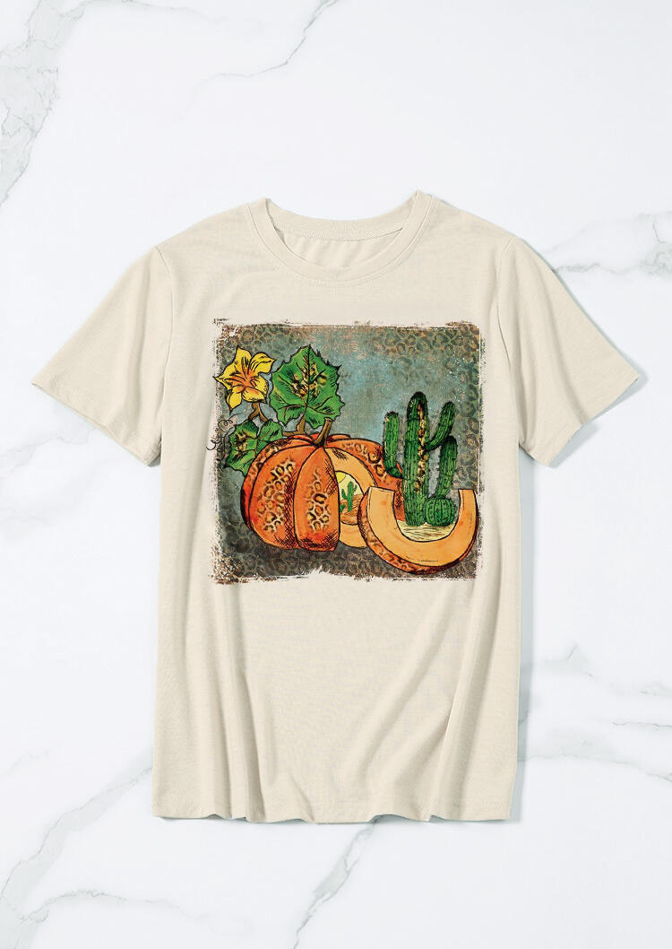 

Tees T-shirts Leopard Printed Cactus Pumpkin T-Shirt Tee - Beige. Size: S,M,,XL