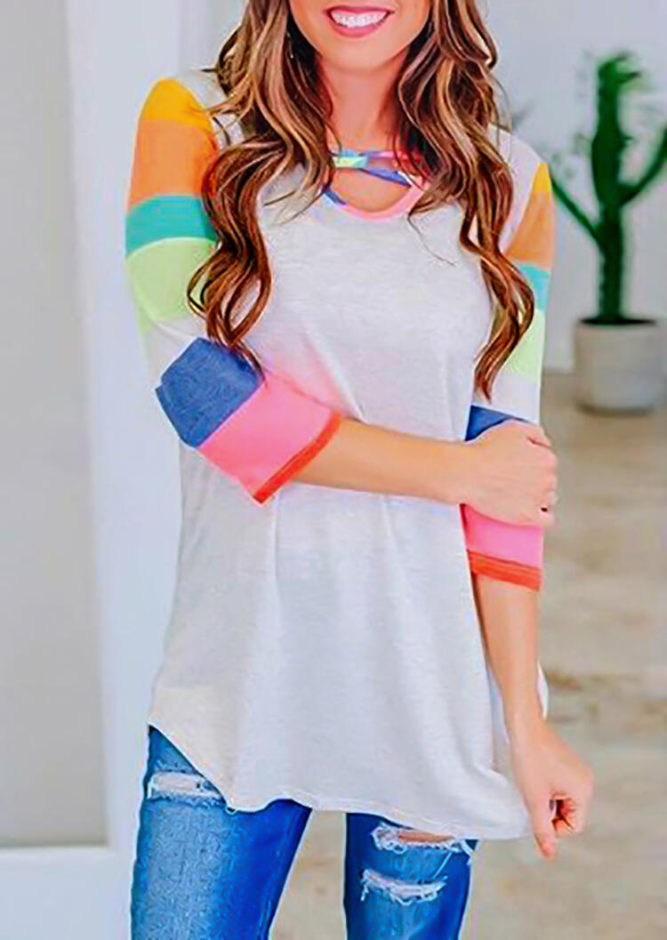 

Blouses Colorful Striped Splicing Criss-Cross Blouse - Light Grey. Size: ,M