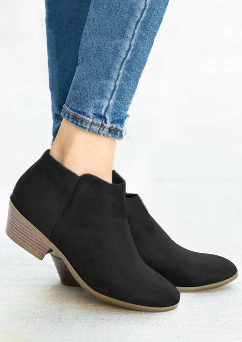 

Solid Round Toe Zipper Ankle Boots - Black, 456167