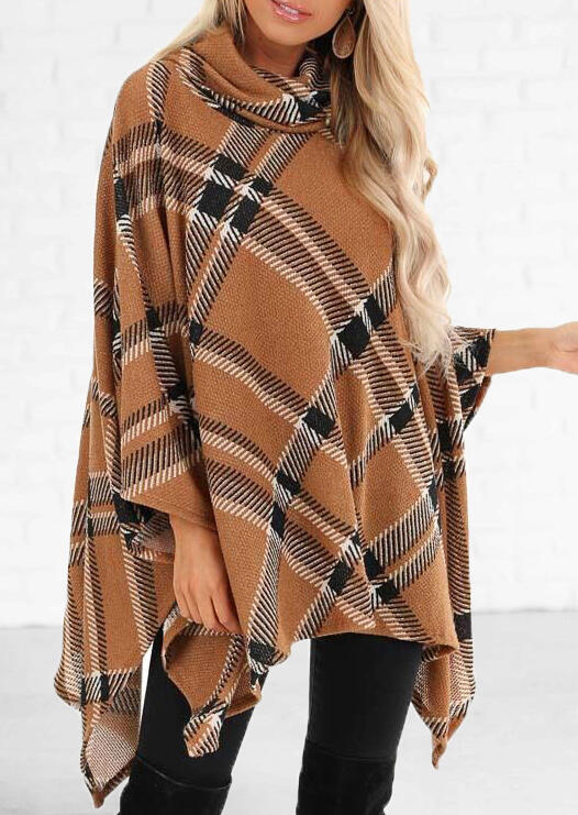 

Plaid Splicing Asymmetric Cardigan - Light Brown, 456221