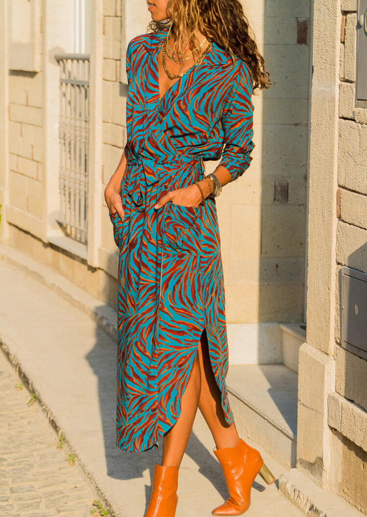 

Maxi Dresses Printed Pocket Slit Maxi Dress without Necklace - Light Blue. Size: ,XL, Lightblue