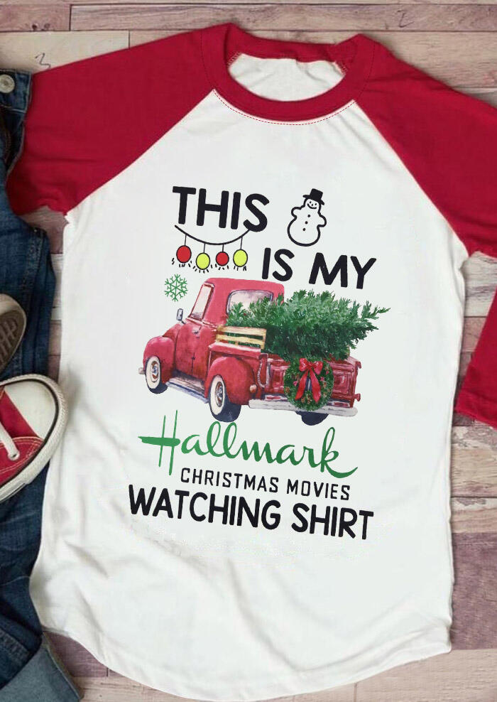 

Tees T-shirts Hallmark Christmas Movies Watching Shirt Baseball T-Shirt Tee in White. Size: S,M