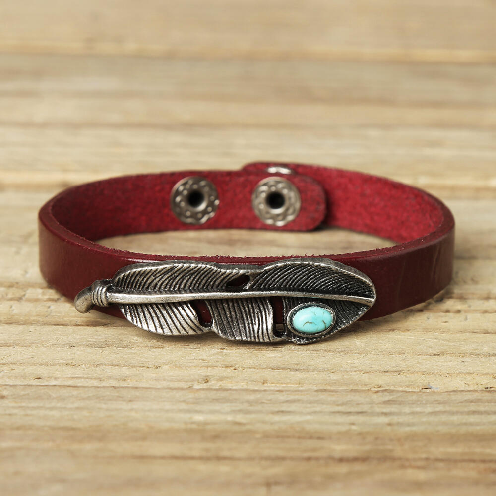 

Vintage Turquoise Feather Leather Bracelet, Brown, 456211