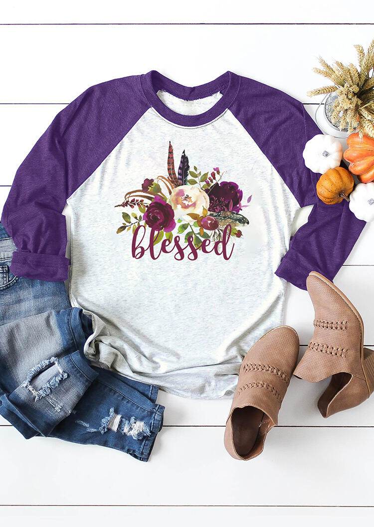 

Floral Blessed Feathers T-Shirt Tee - Light Grey, 456249