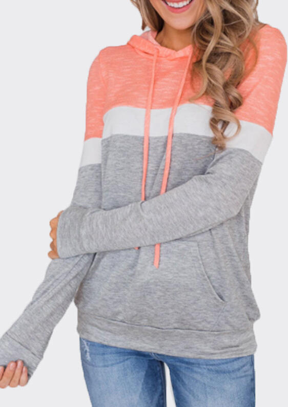 Download Color Block Kangaroo Pocket Drawstring Hoodie - Light Grey ...