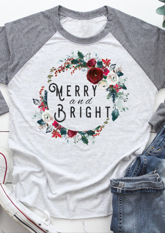 

Tees T-shirts Floral Merry And Bright T-Shirt Tee - Light Grey. Size