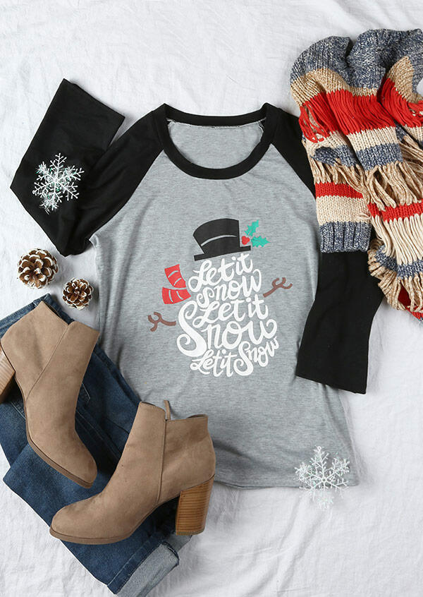 

Christmas Let It Snow O-Neck Baseball T-Shirt, Gray, 165457