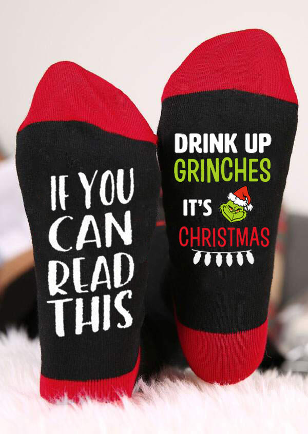 

Drink Up Grinches It's Christmas Socks, Black, 456164