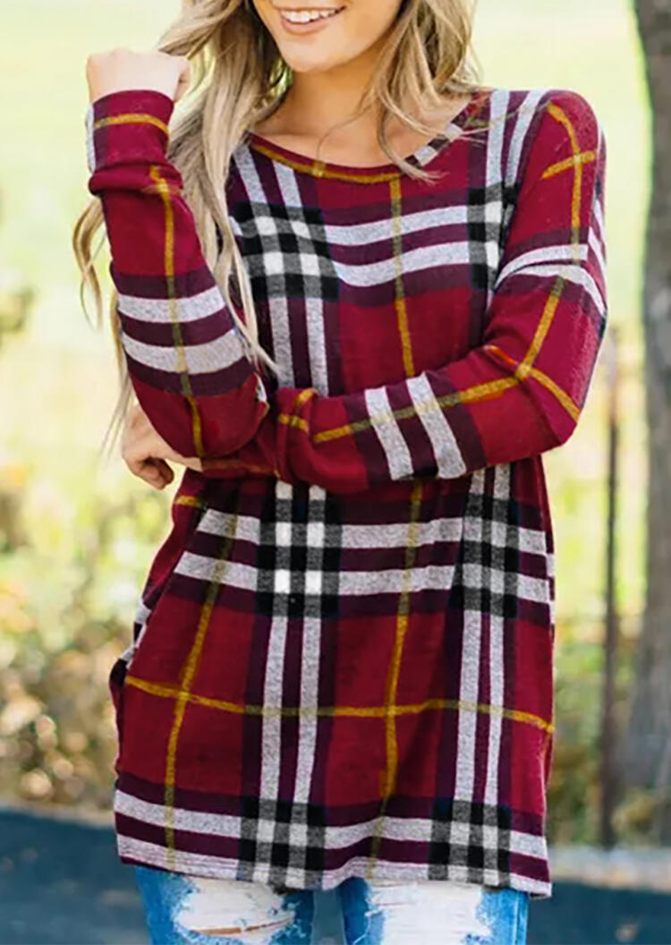 

Tees T-shirts Plaid Splicing Pocket T-Shirt Tee - Burgundy. Size: S