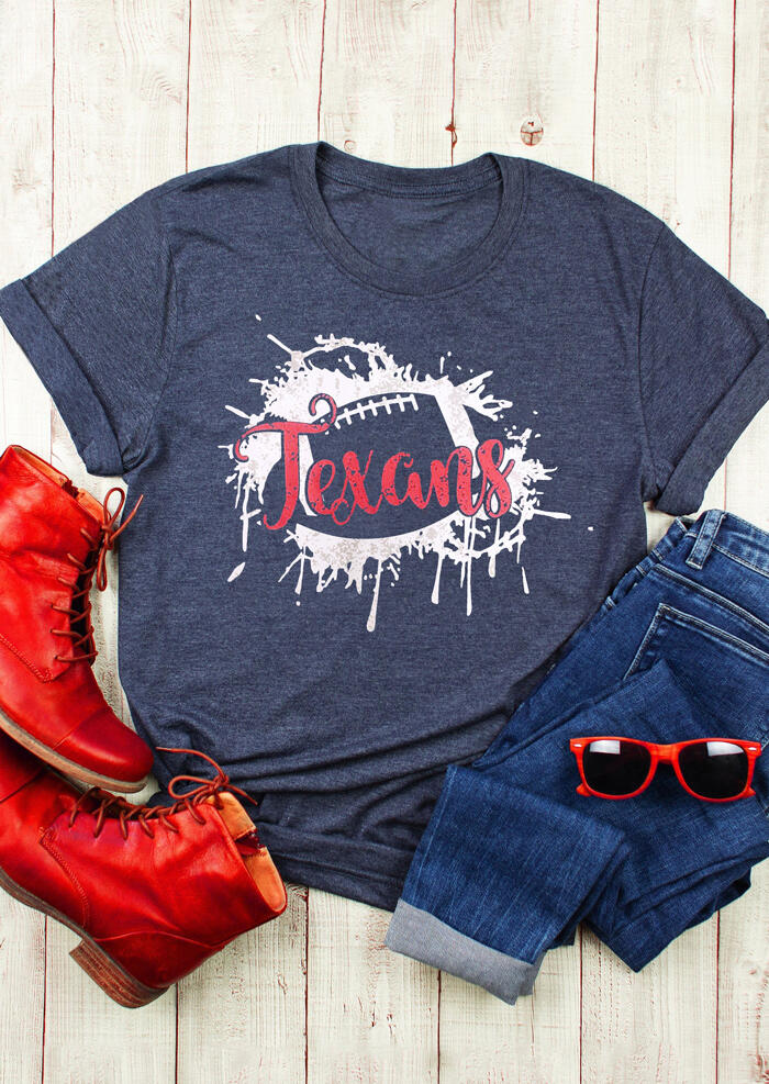 

Tees T-shirts Texans Football O-Neck T-Shirt Tee - Blue. Size: S,M