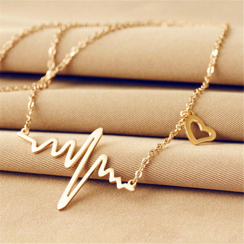 

Electrocardiogram Love Heart Necklace, Gold;silver, 456354