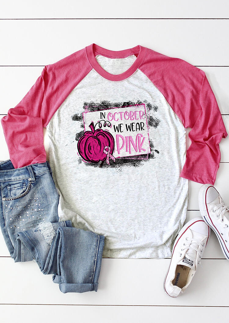 

October We Wear Pink Pumpkin T-Shirt Tee - Light Grey, 456371