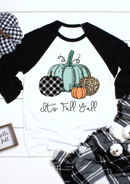 

Plaid Leopard Printed It' Fall Y'all Pumpkin T-Shirt Tee - White, 456387