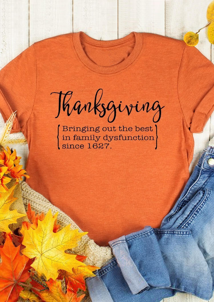 

Family Thanksgiving O-Neck T-Shirt Tee - Orange, 456391