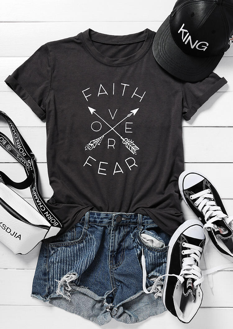 

Tees T-shirts Faith Over Fear Arrow T-Shirt Tee in Dark Grey. Size