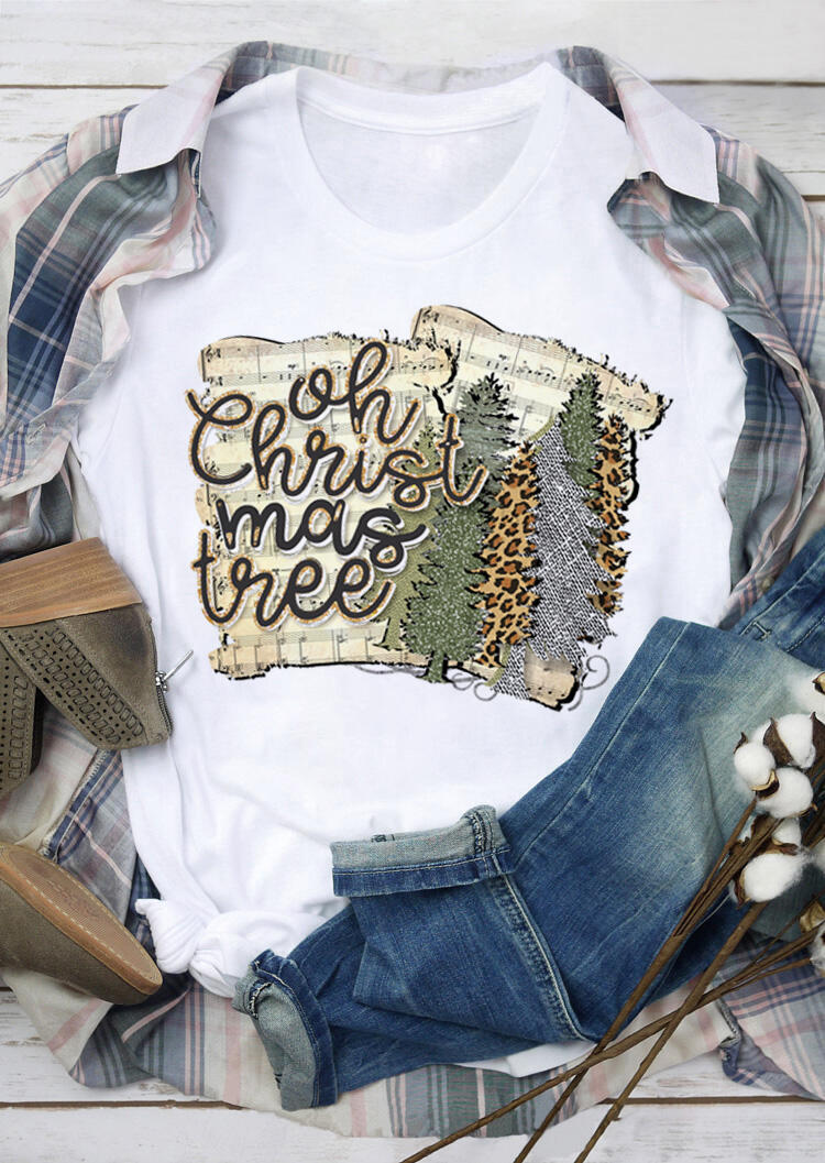 

Tees T-shirts Leopard Printed Oh Christmas Tree T-Shirt Tee - White. Size