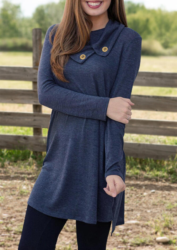 

Mini Dresses Button Long Sleeve Mini Dress - Deep Blue. Size: S