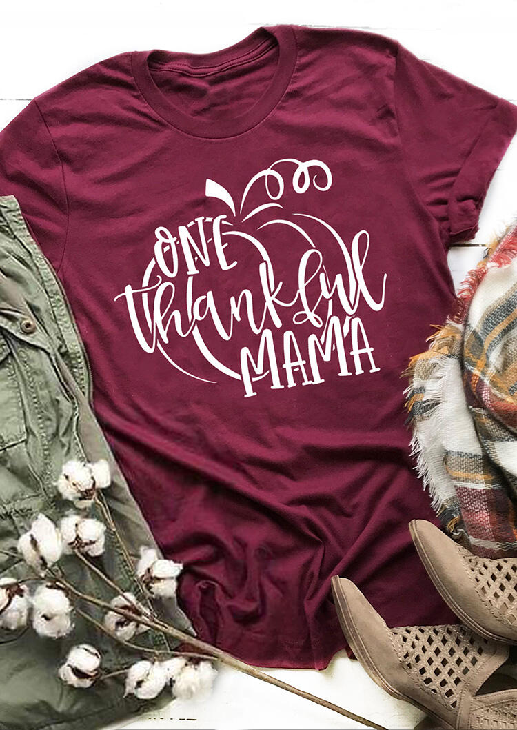 

One Thankful Mama T-Shirt Tee - Burgundy, 456506