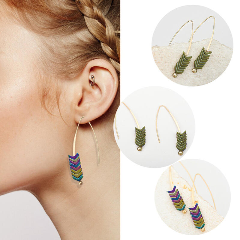 

Earrings Vintage Spear Triangle Arrow Long Hook Earrings. Size, Green