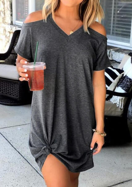 

Solid Cold Shoulder Mini Dress without Necklace - Dark Grey, 443033