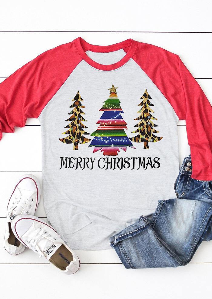 

Tees T-shirts Leopard Printed Merry Christmas Trees T-Shirt Tee - Light Grey. Size