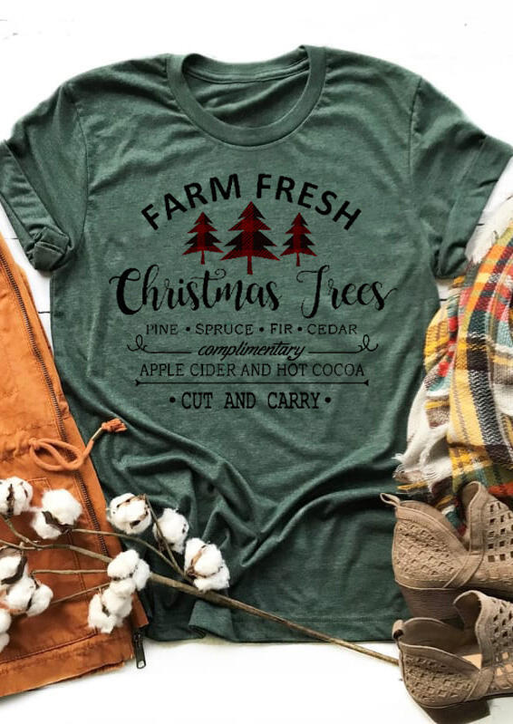 Farm Fresh Christmas Trees T-Shirt Tee - Dark Green