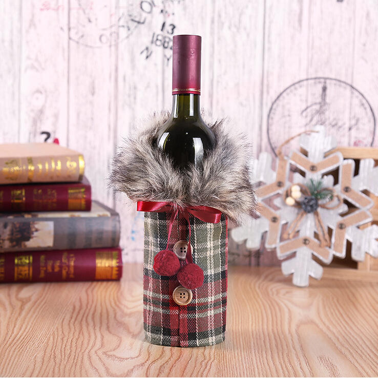 

Christmas Decoration Button Bow Fur Wine Bottle Bag, Gray;red, 456374