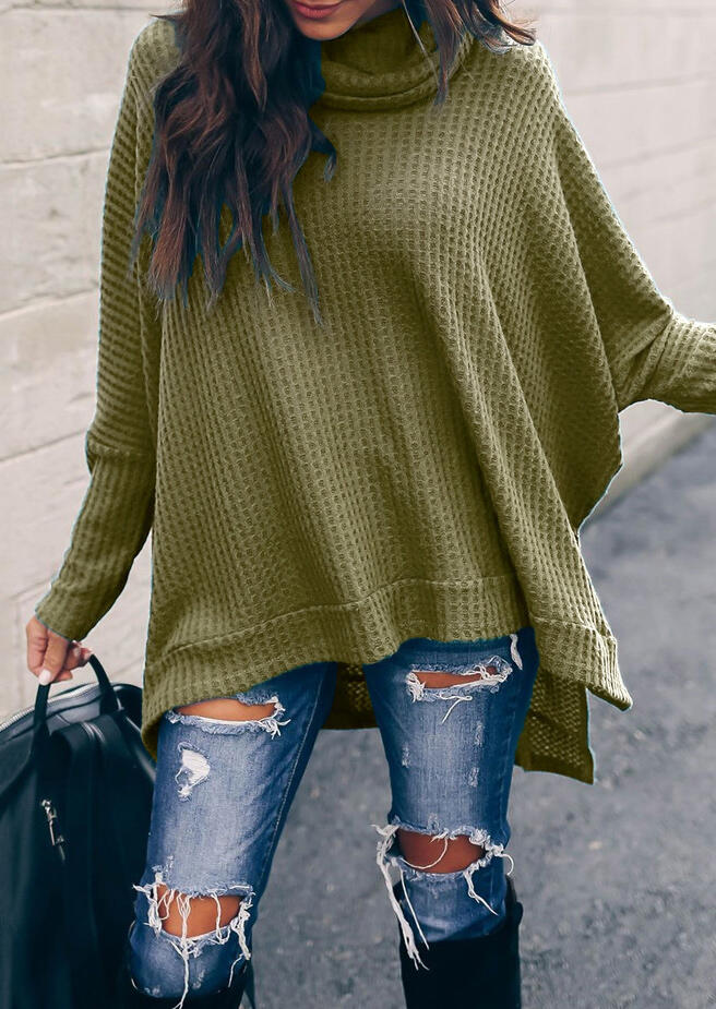 

Solid Cowl Neck Asymmetric Blouse - Army Green, 456504