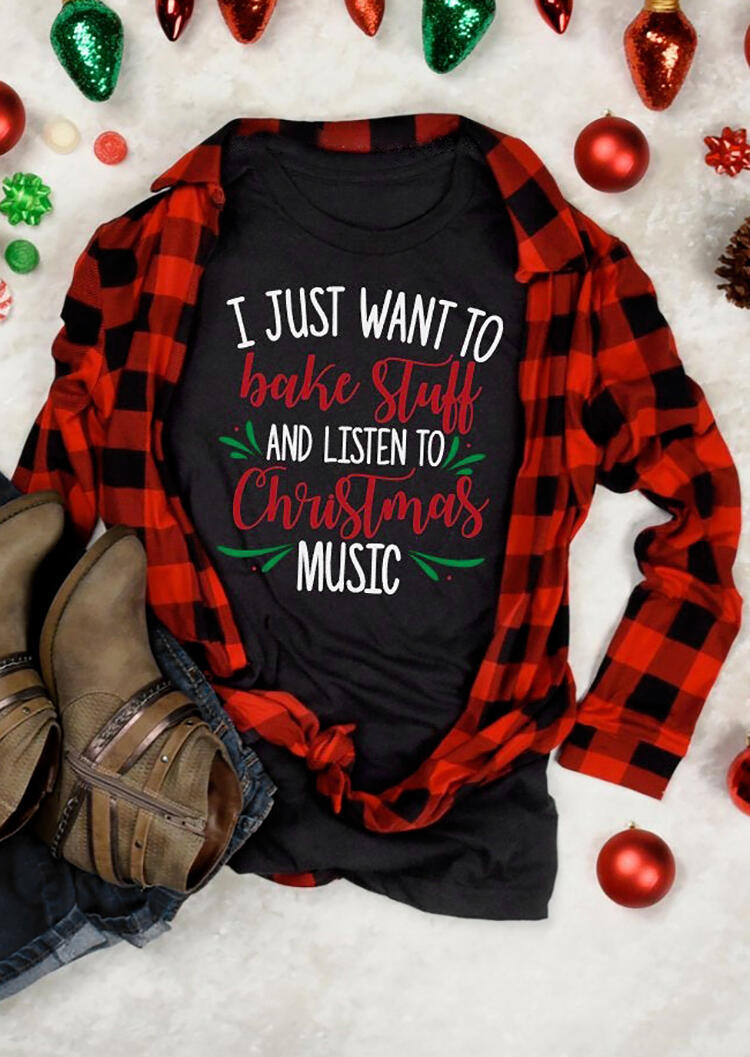 

Tees T-shirts I Just Want To Bake Stuff And Listien To Christmas Music T-Shirt Tee - Black. Size: S,M,,XL