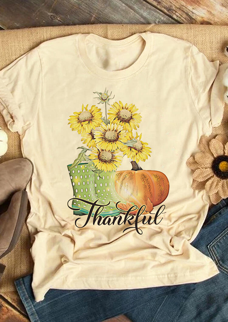 

Tees T-shirts Sunflower Boots Thankful Pumpkin T-Shirt Tee - Apricot. Size: S,M