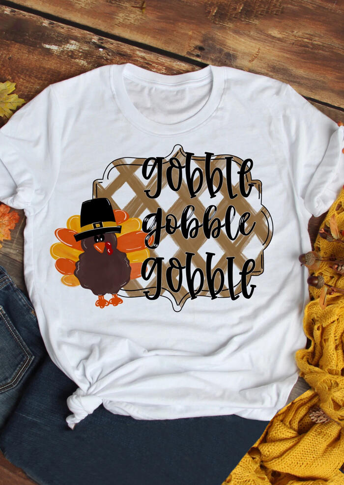 

Tees T-shirts Turkey Pumpkin Gobble T-Shirt Tee - White. Size: M,,XL